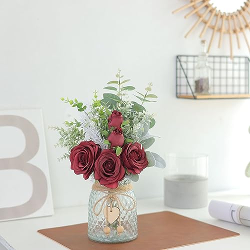 Artificial Rose & Eucalyptus Arrangement with Vase