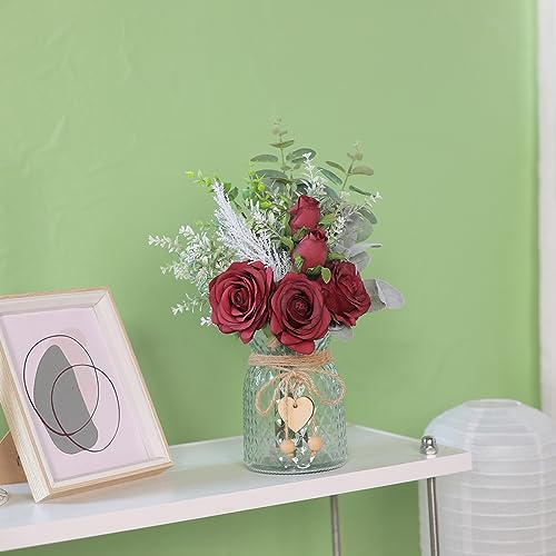 Artificial Rose & Eucalyptus Arrangement with Vase
