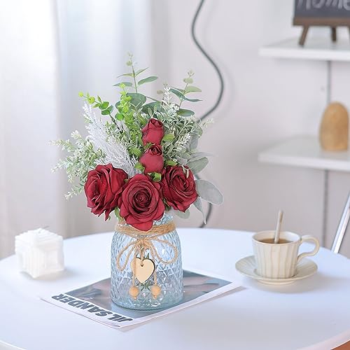 Artificial Rose & Eucalyptus Arrangement with Vase