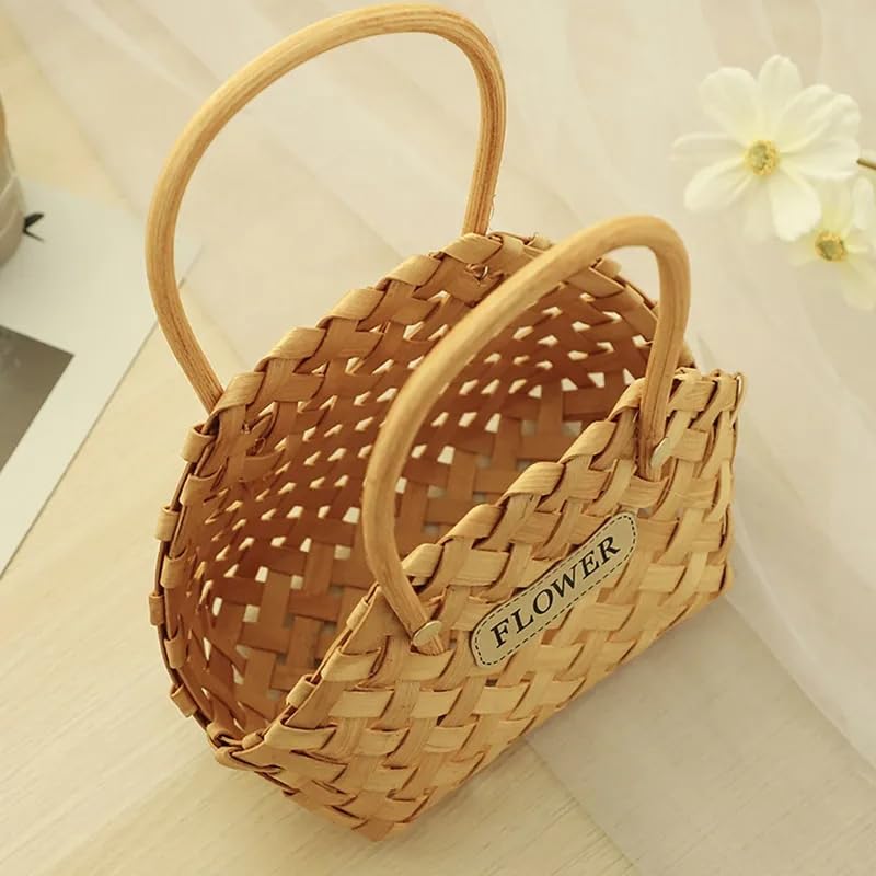 Handwoven Wicker Flower Basket with Handle
