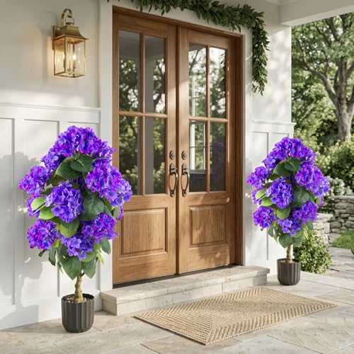 2-Pack Artificial Hydrangea Topiary Plants