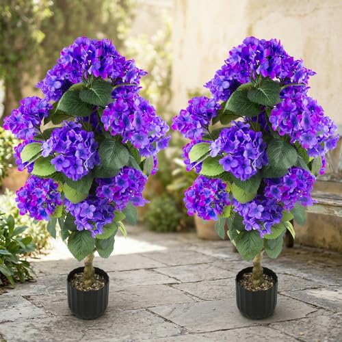 2-Pack Artificial Hydrangea Topiary Plants