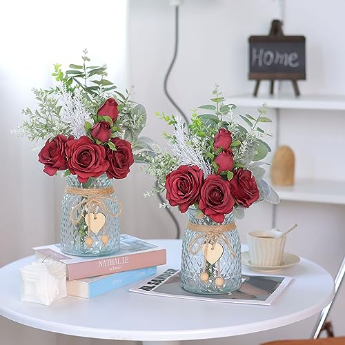 Artificial Rose & Eucalyptus Arrangement with Vase