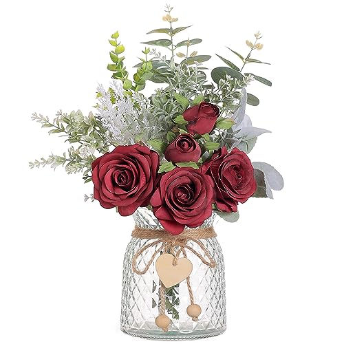 Artificial Rose & Eucalyptus Arrangement with Vase