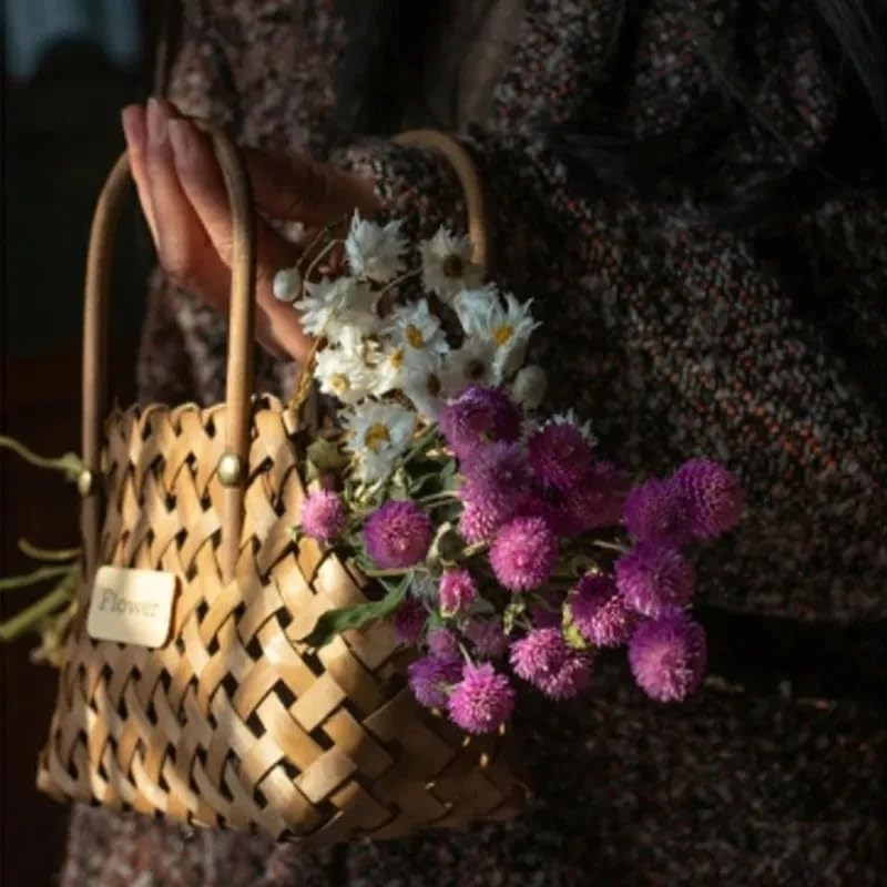 Handwoven Wicker Flower Basket with Handle