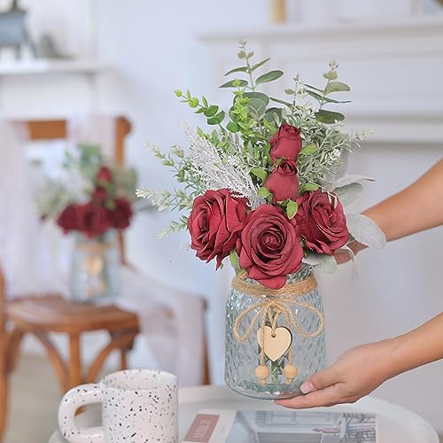 Artificial Rose & Eucalyptus Arrangement with Vase