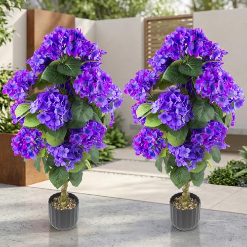 2-Pack Artificial Hydrangea Topiary Plants