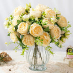 Artificial Peony Bouquet in Glass Vase Set
