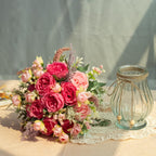 Artificial Peony Bouquet in Glass Vase Set