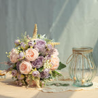 Artificial Peony Bouquet in Glass Vase Set
