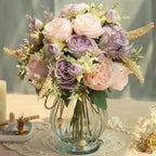 Artificial Peony Bouquet in Glass Vase Set