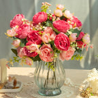 Artificial Peony Bouquet in Glass Vase Set