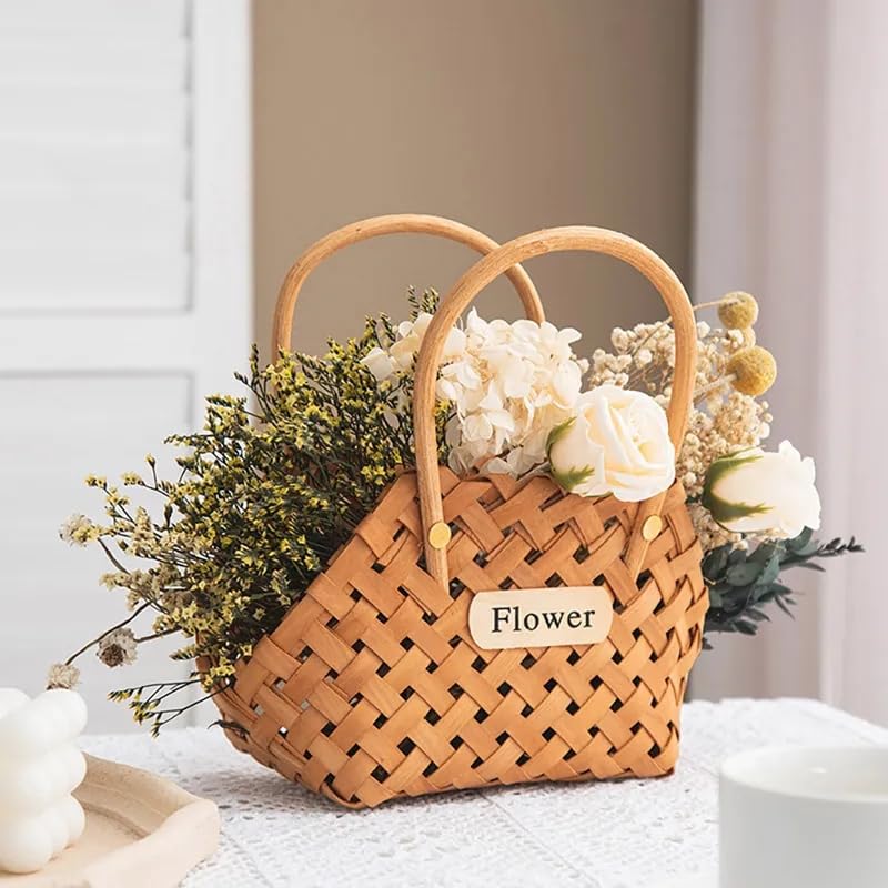 Handwoven Wicker Flower Basket with Handle