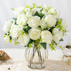 Artificial Peony Bouquet in Glass Vase Set