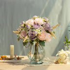 Artificial Peony Bouquet in Glass Vase Set