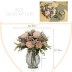 Artificial Peony Bouquet in Glass Vase Set