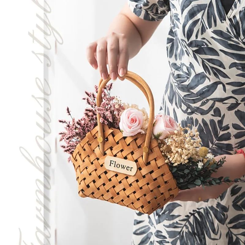 Handwoven Wicker Flower Basket with Handle