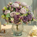 Artificial Peony Bouquet in Glass Vase Set