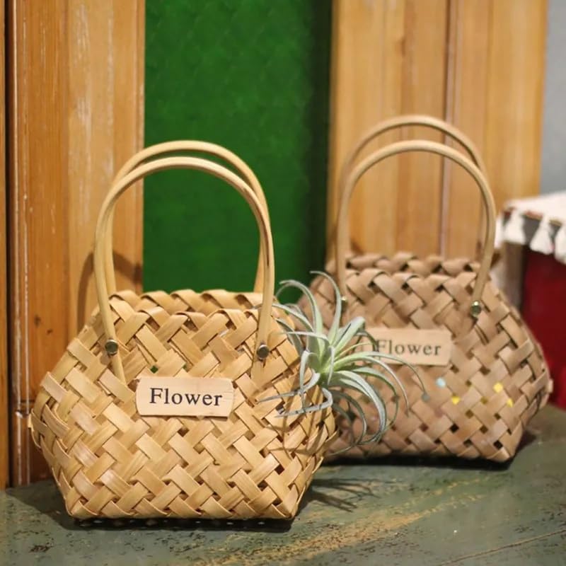 Handwoven Wicker Flower Basket with Handle