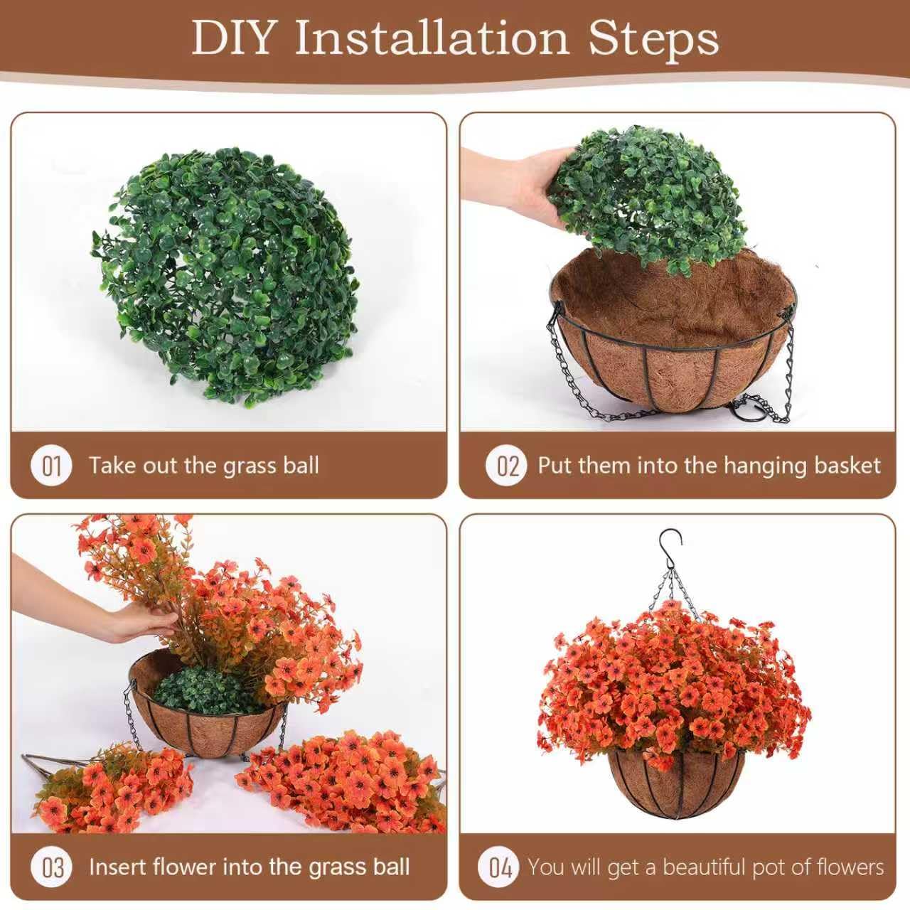2-Set Artificial Hanging Flower Baskets for Outdoor Decor
