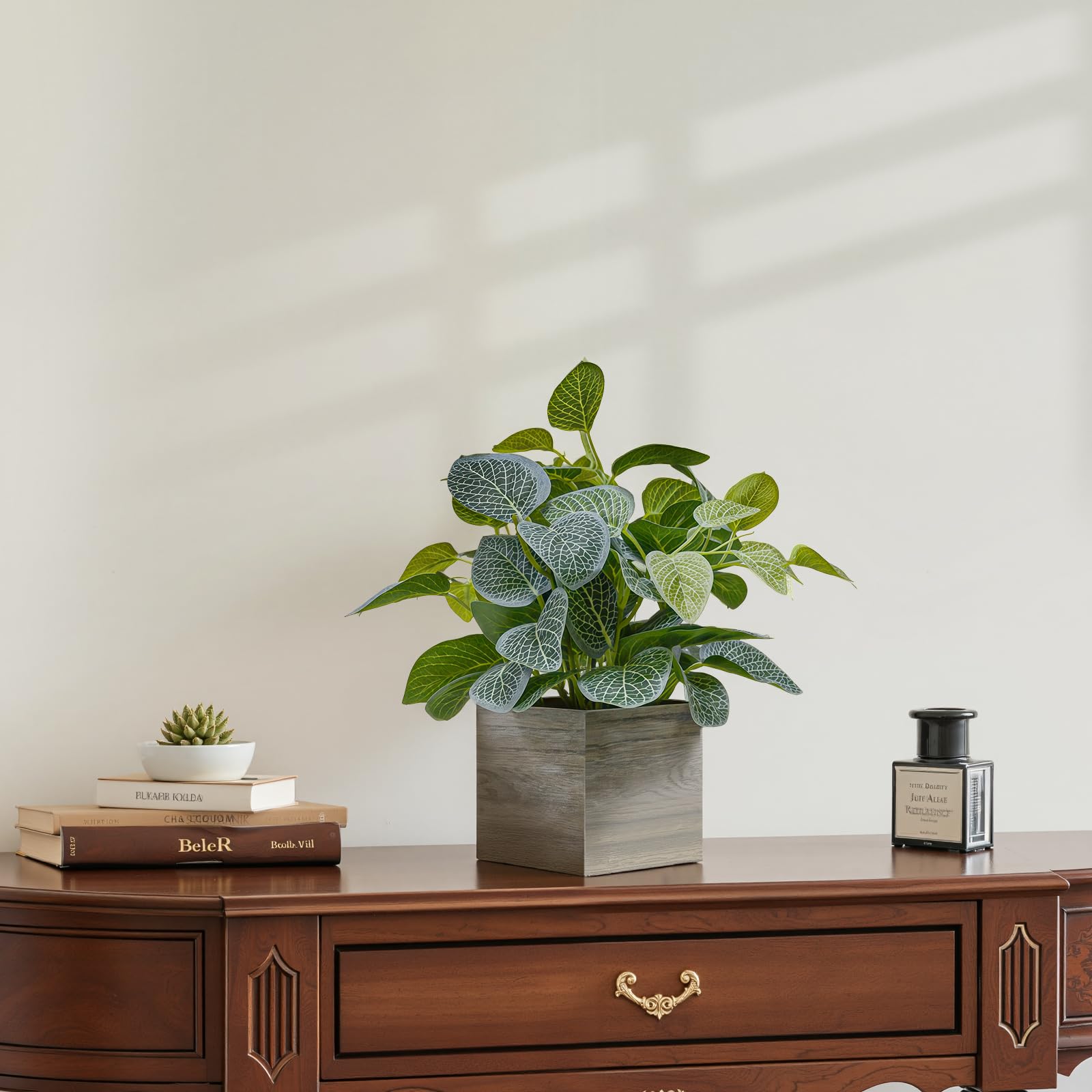 2-Pack Artificial Indoor Plants with Wooden Planters