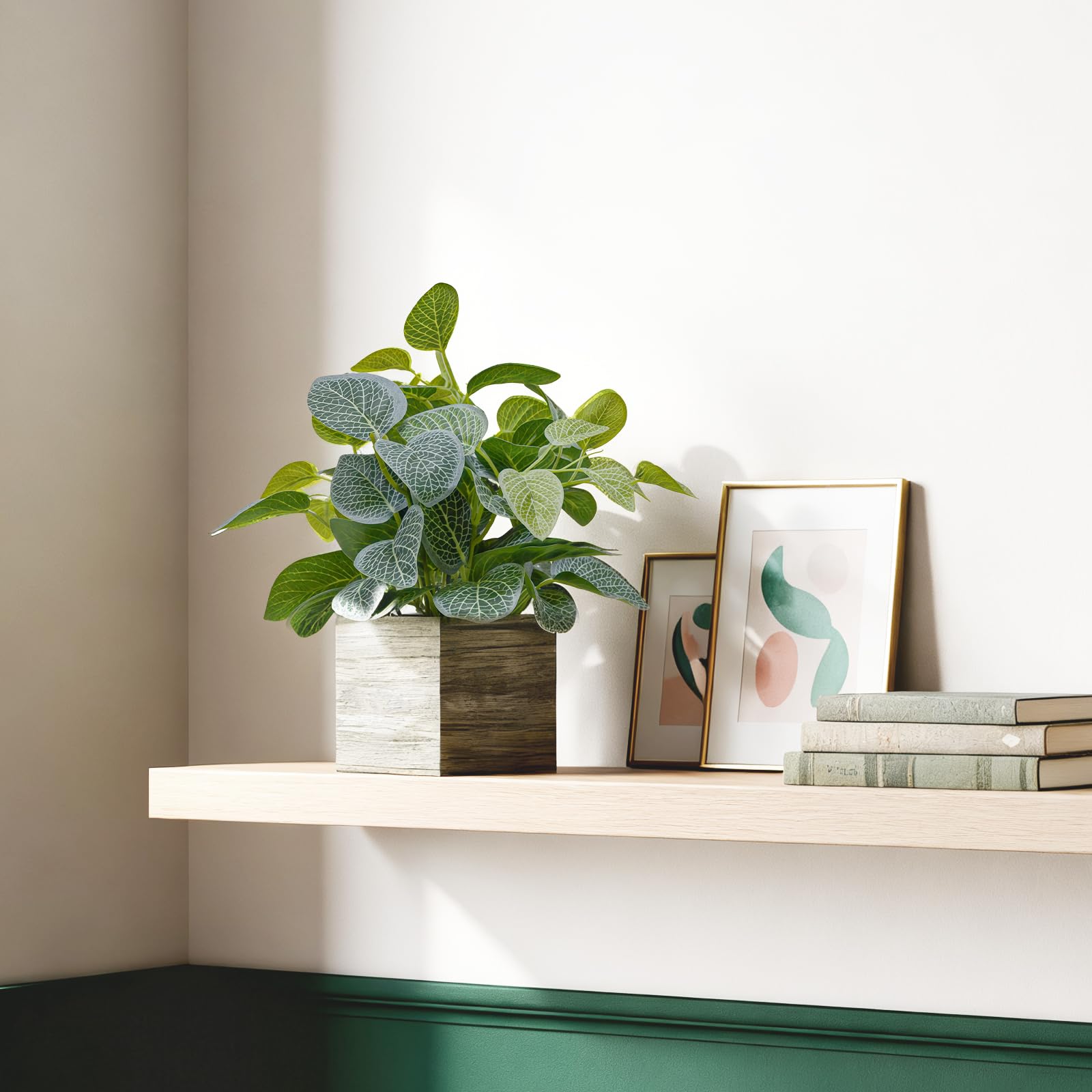 2-Pack Artificial Indoor Plants with Wooden Planters