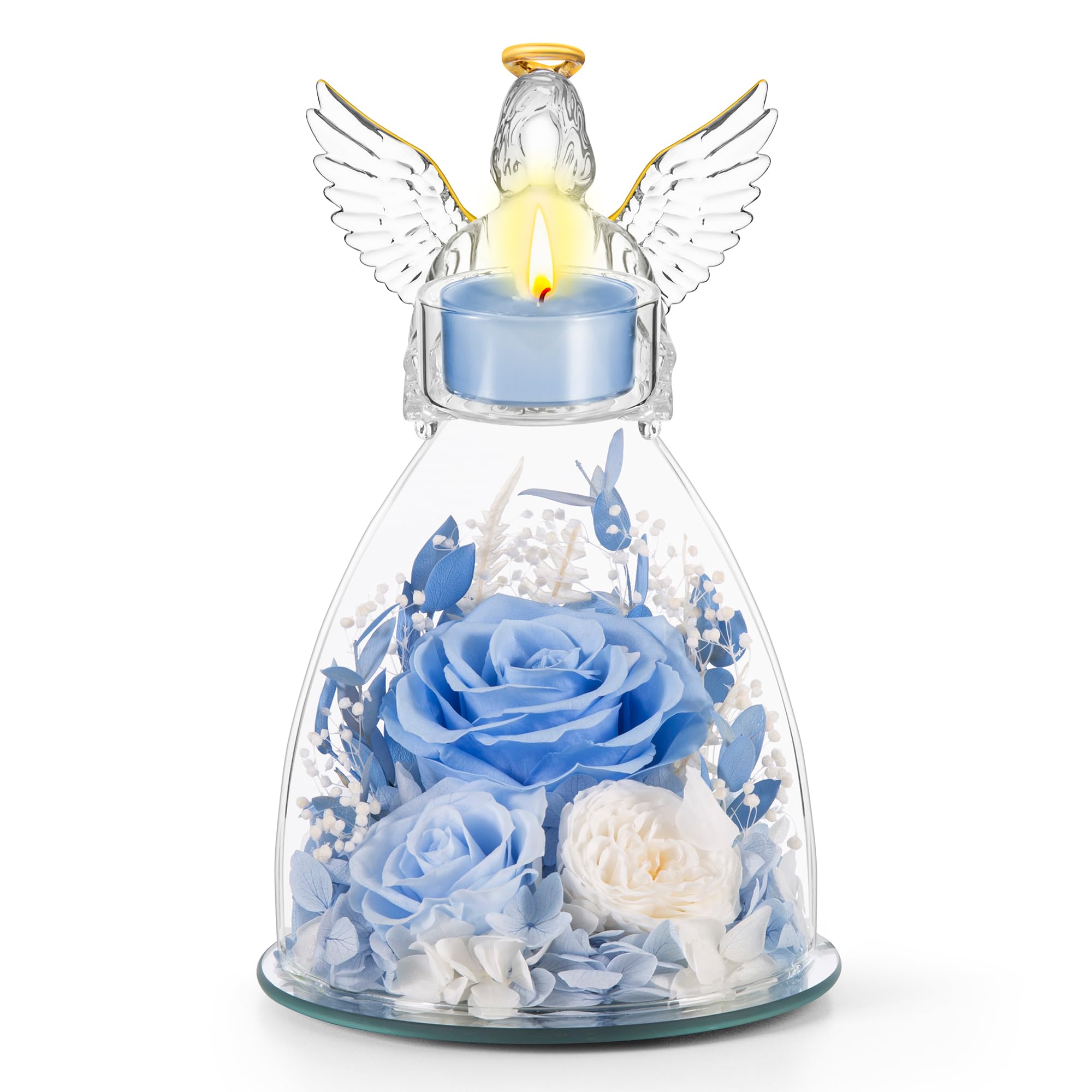 Preserved Rose Angel Candle Holder Gift Set