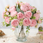 Artificial Peony Bouquet in Glass Vase Set