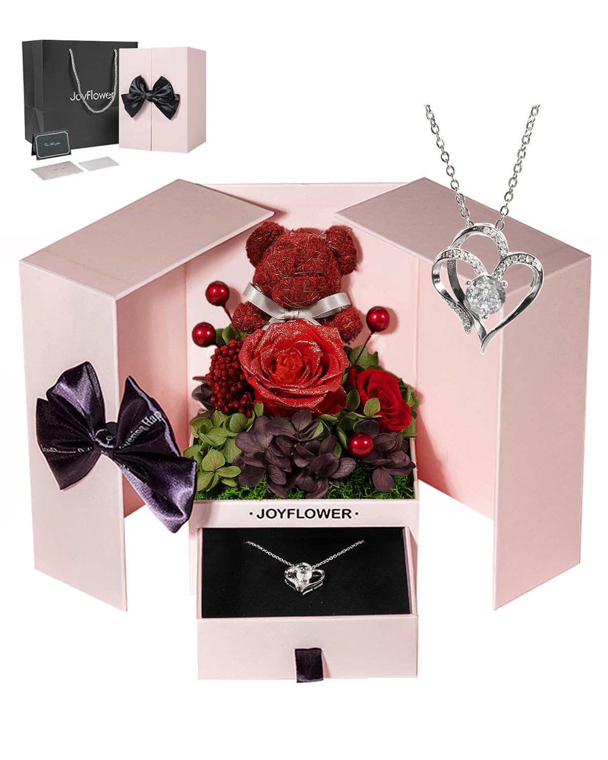 JoyFlower Preserved Flowers with Necklace