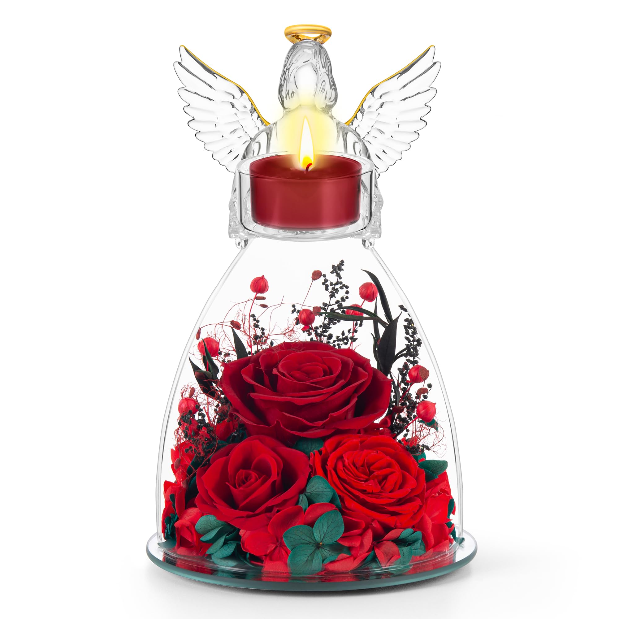 Preserved Rose Angel Candle Holder Gift Set