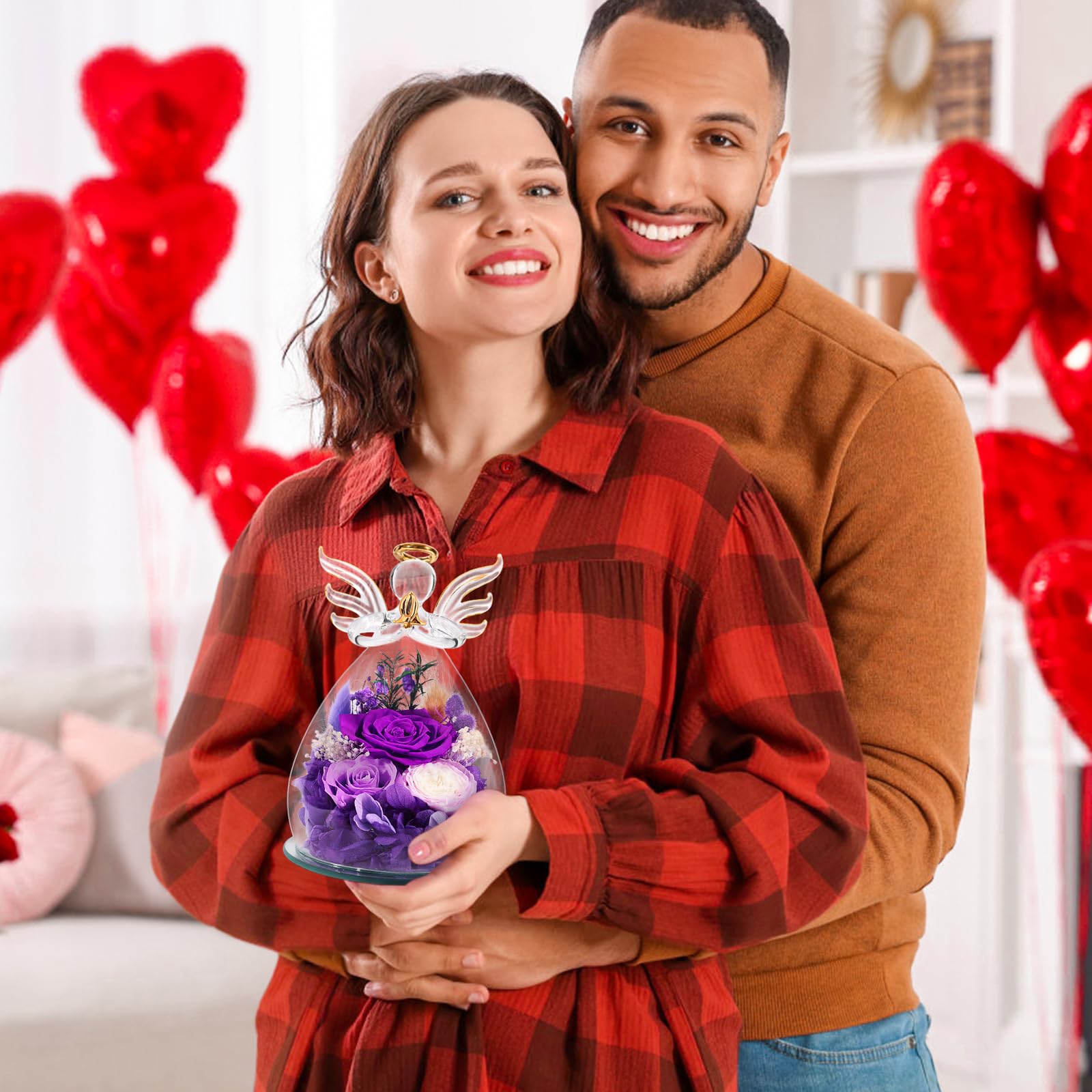 Preserved Rose Angel Figurine Gift Set