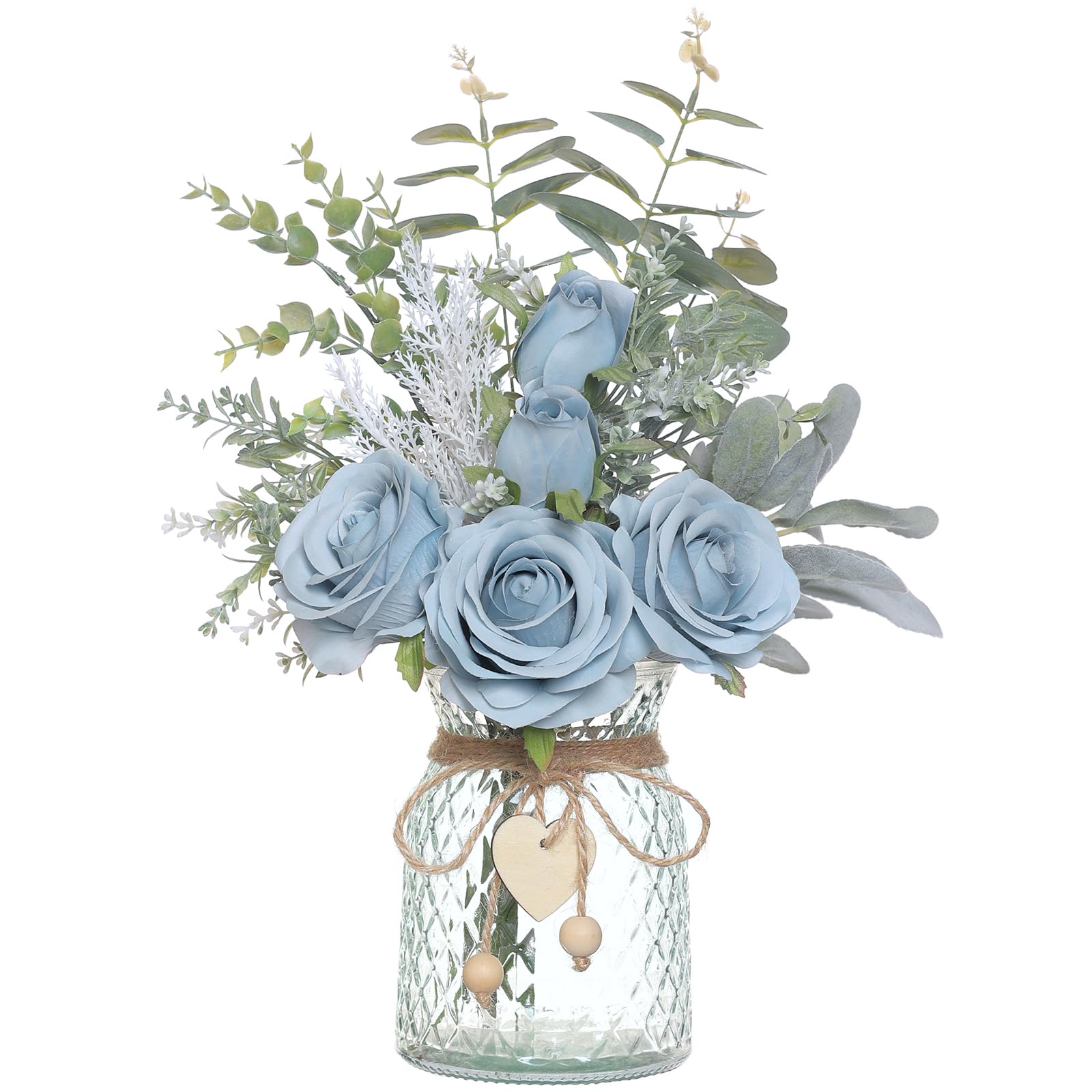 Artificial Rose & Eucalyptus Arrangement with Vase