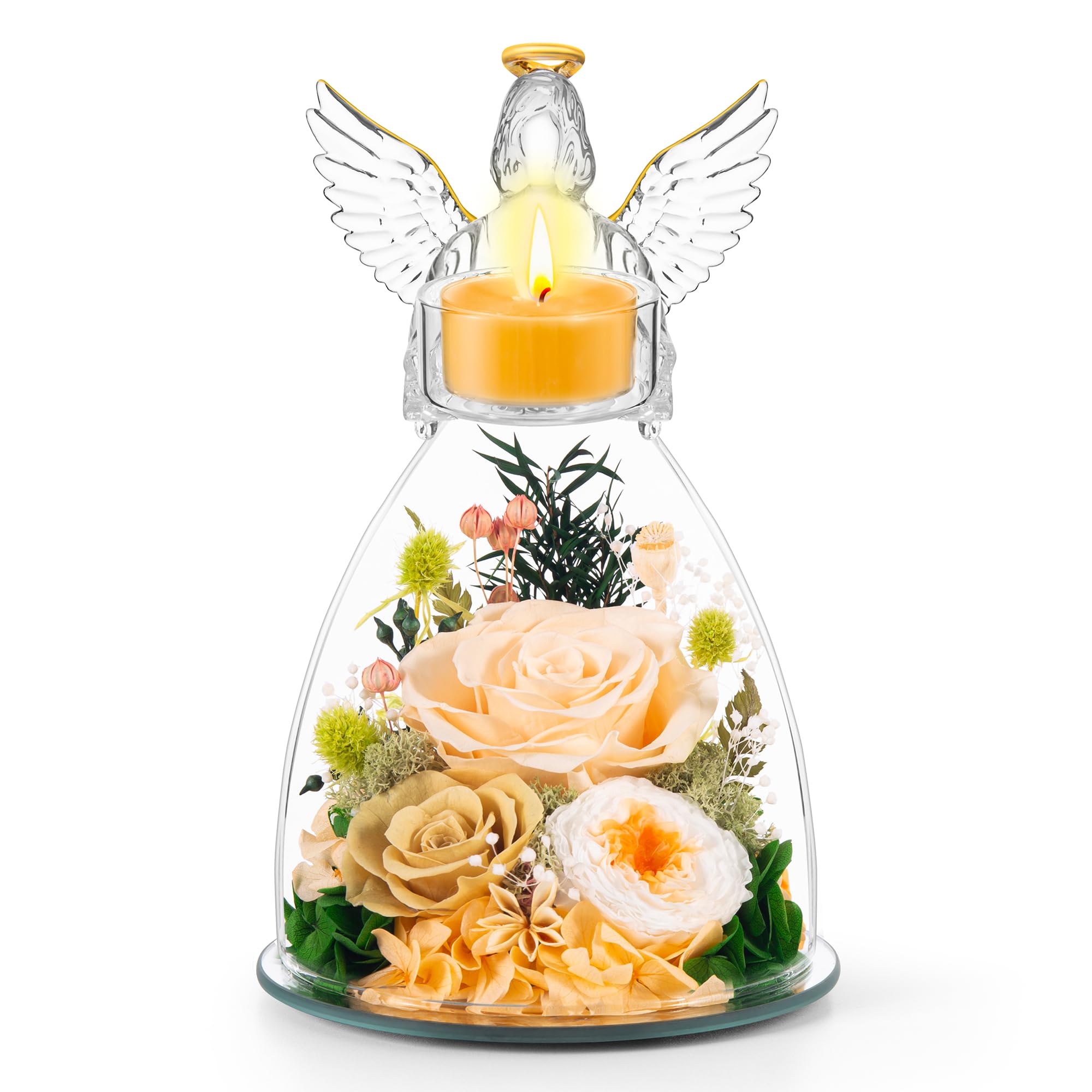 Preserved Rose Angel Candle Holder Gift Set