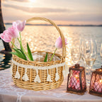 2-Pack Wicker Flower Girl Baskets with Ribbon Decor