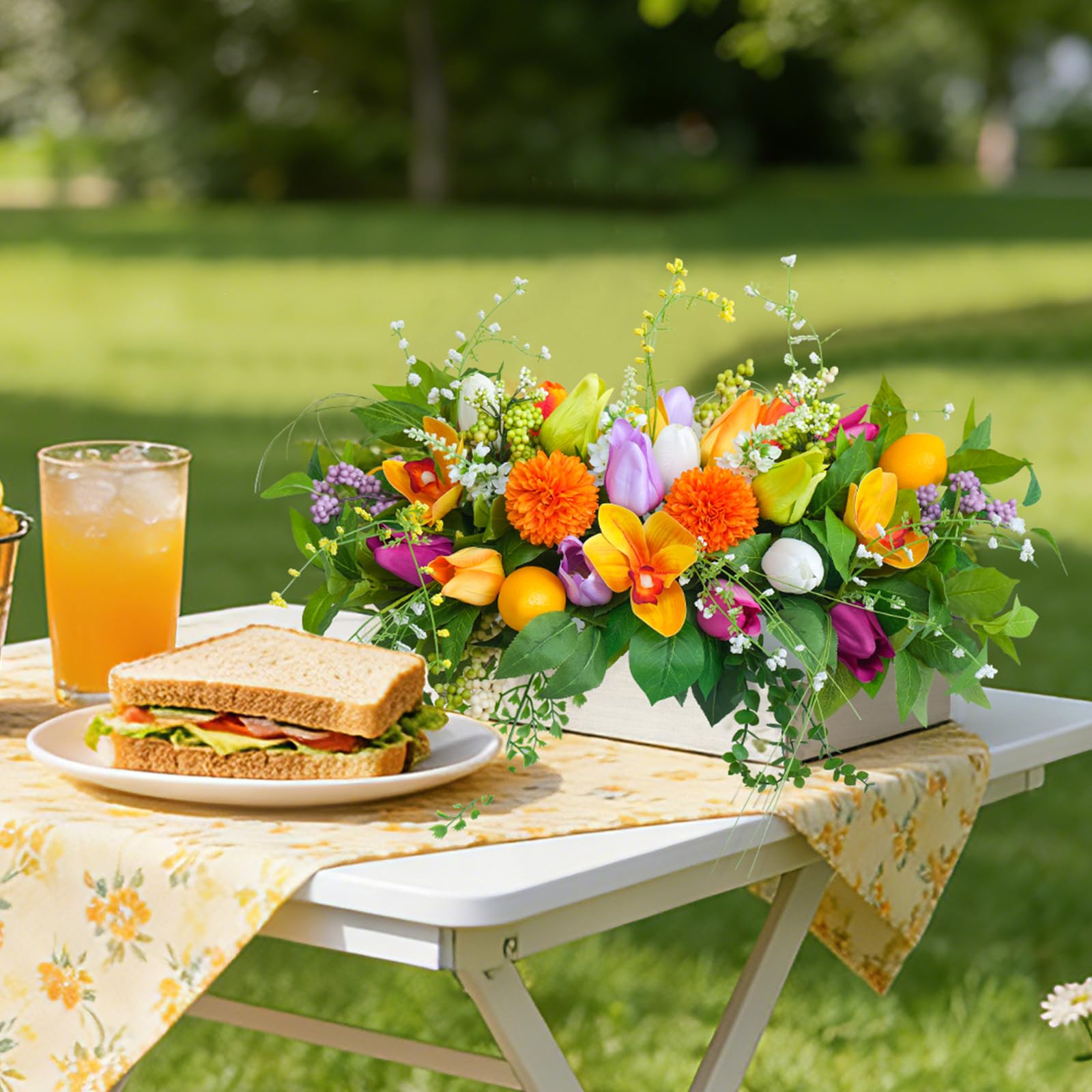Artificial Tulip & Dahlia Table Centerpiece Decor