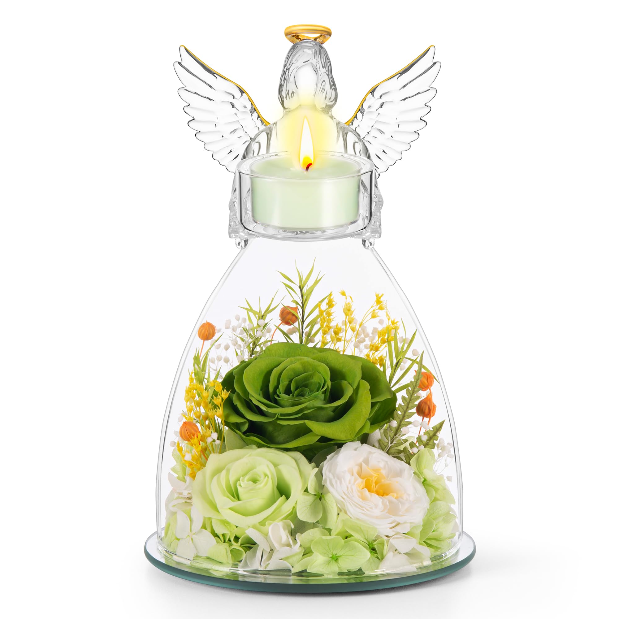 Preserved Rose Angel Candle Holder Gift Set