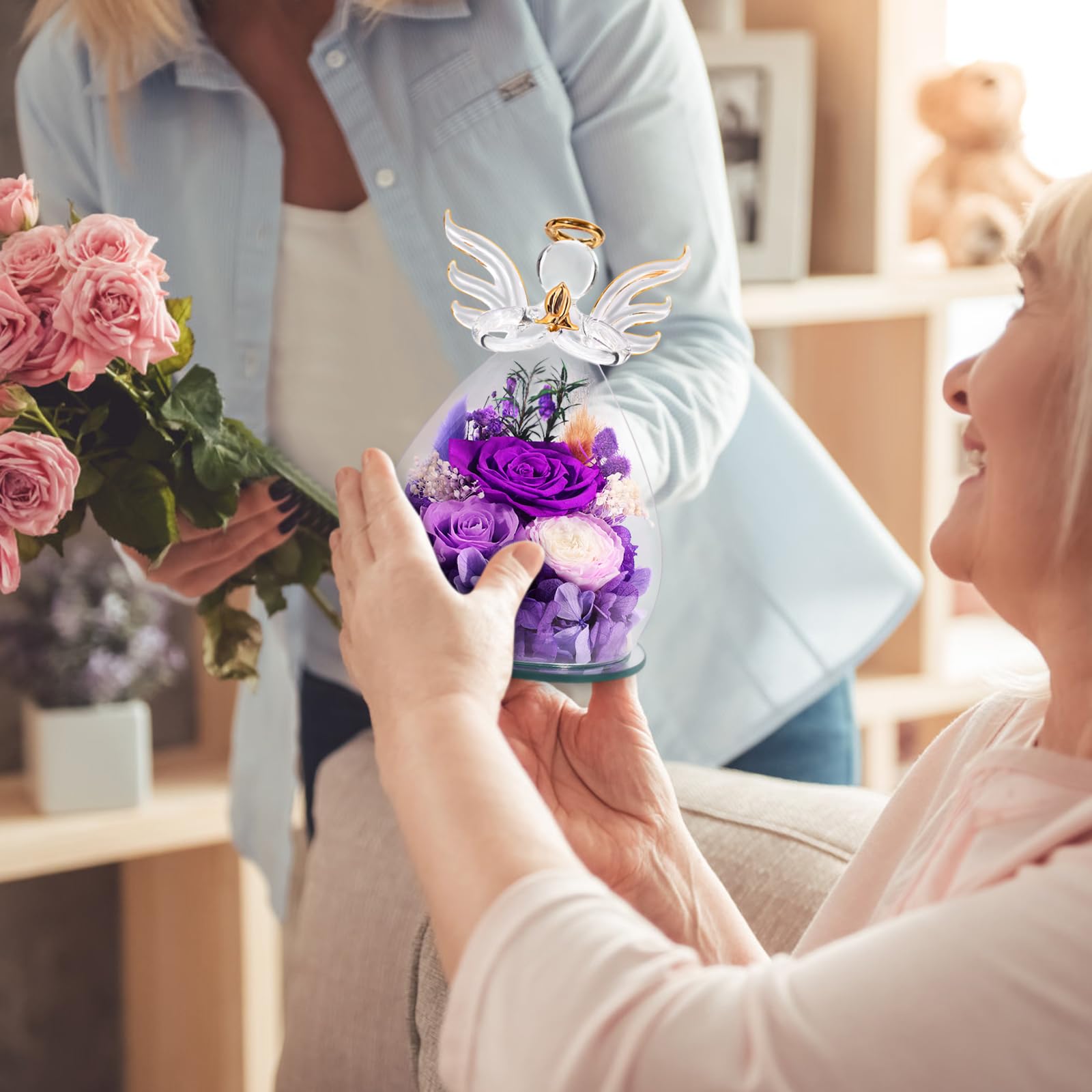 Preserved Rose Angel Figurine Gift Set