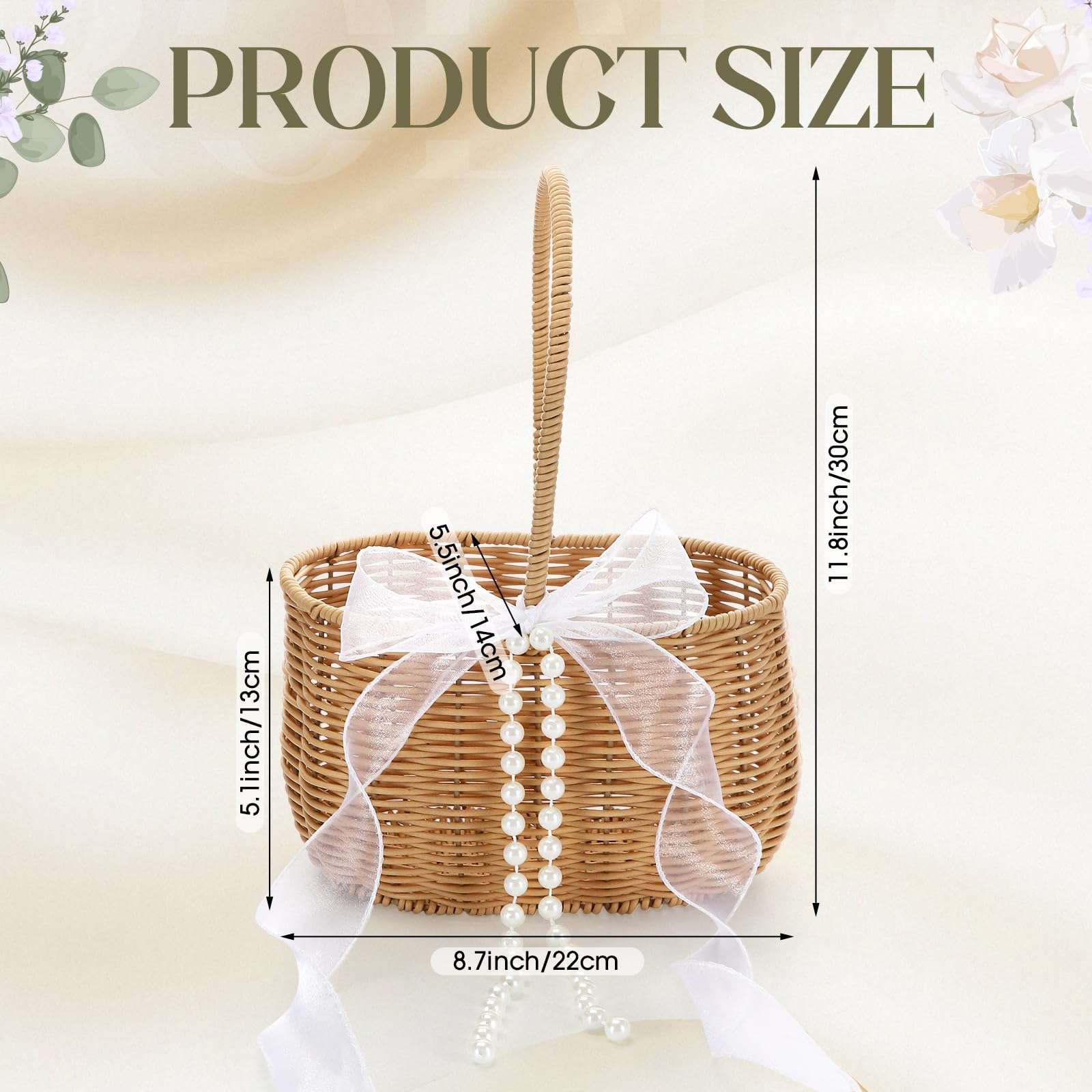 Wicker Flower Girl Basket with Pearl Bow Decor