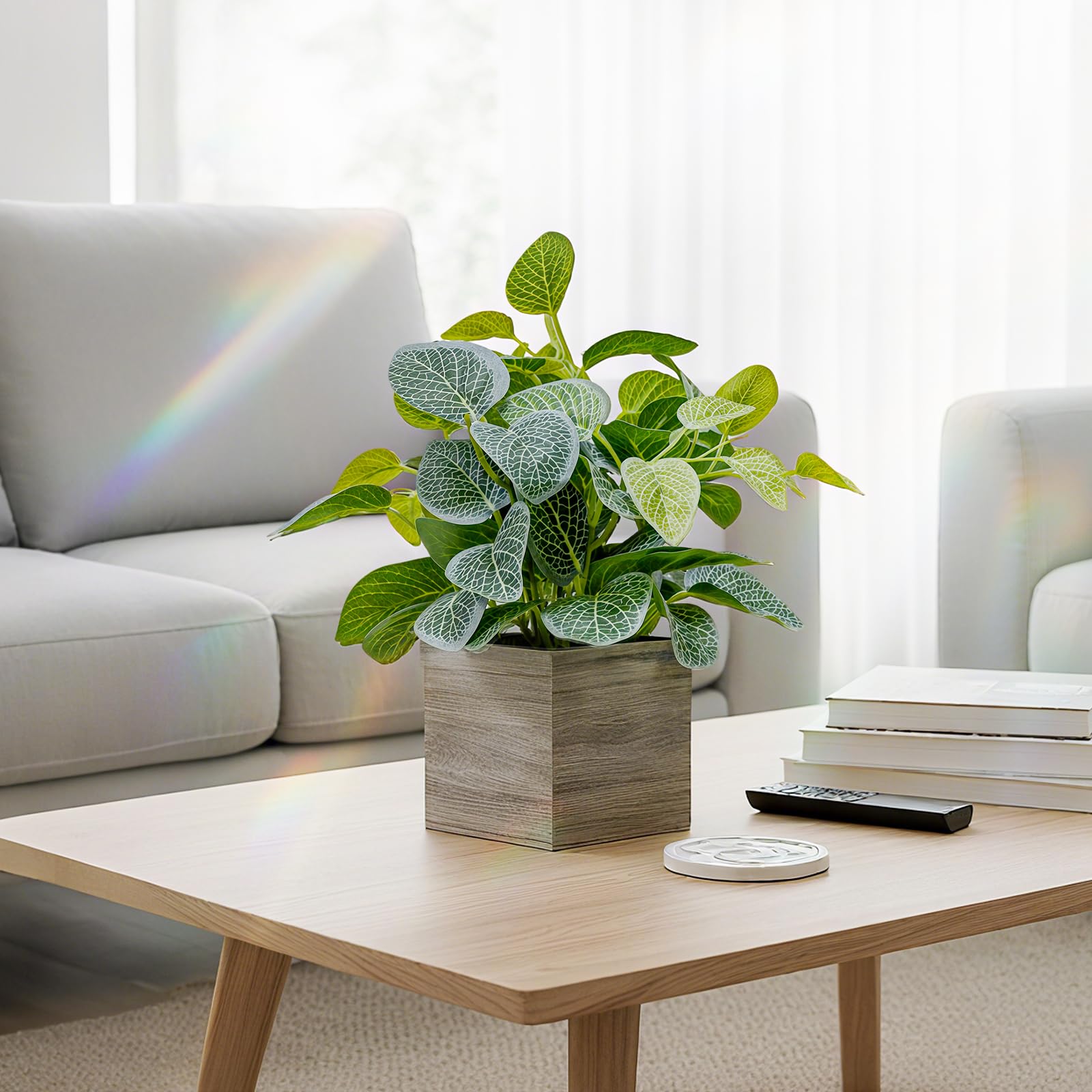 2-Pack Artificial Indoor Plants with Wooden Planters