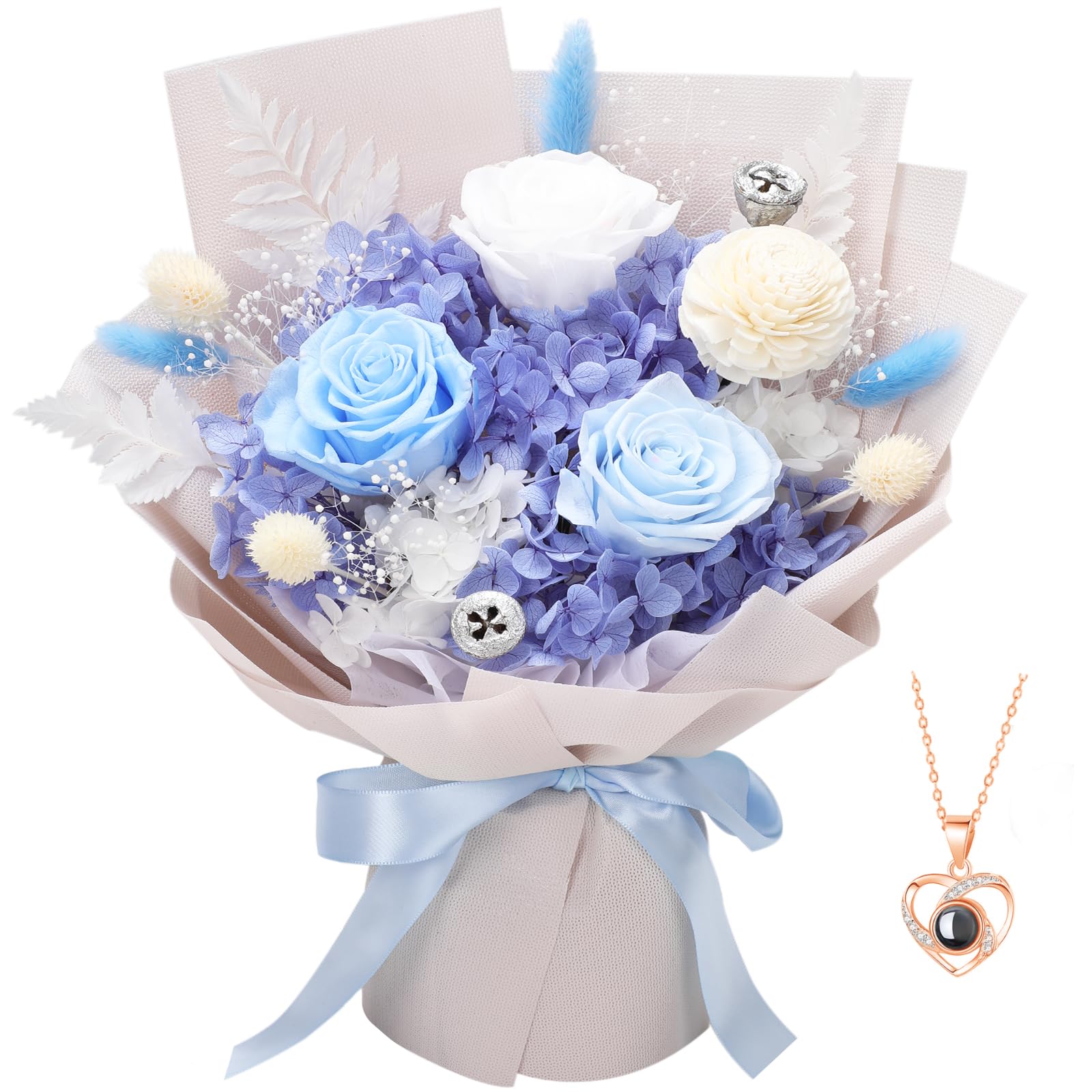 Preserved Rose Bouquet with Necklace Gift Set