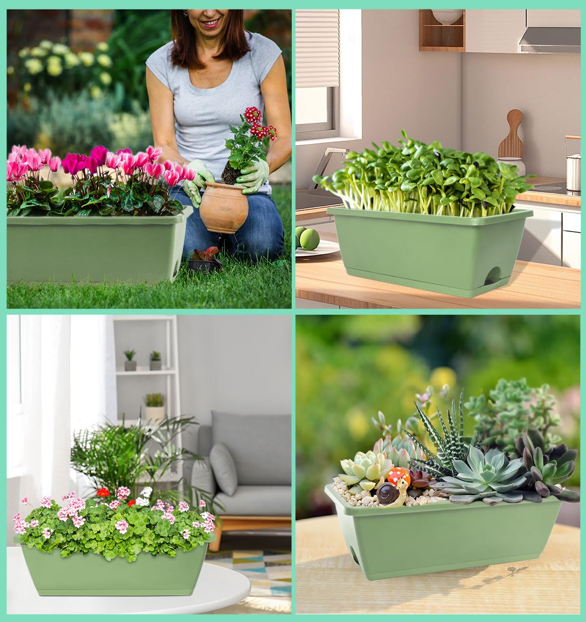 17-Inch Rectangular Window Box Planter with Saucer