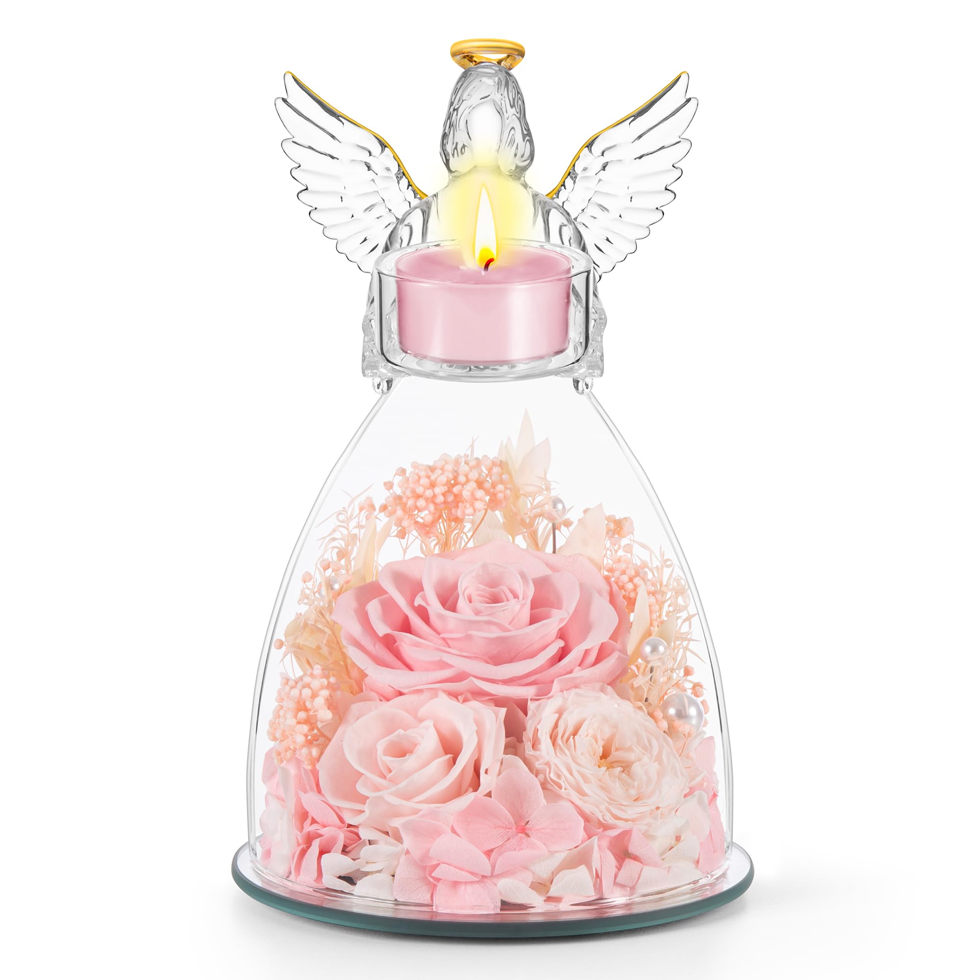 Preserved Rose Angel Candle Holder Gift Set