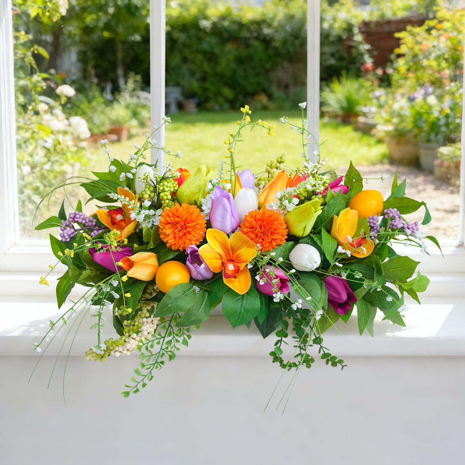 Artificial Tulip & Dahlia Table Centerpiece Decor