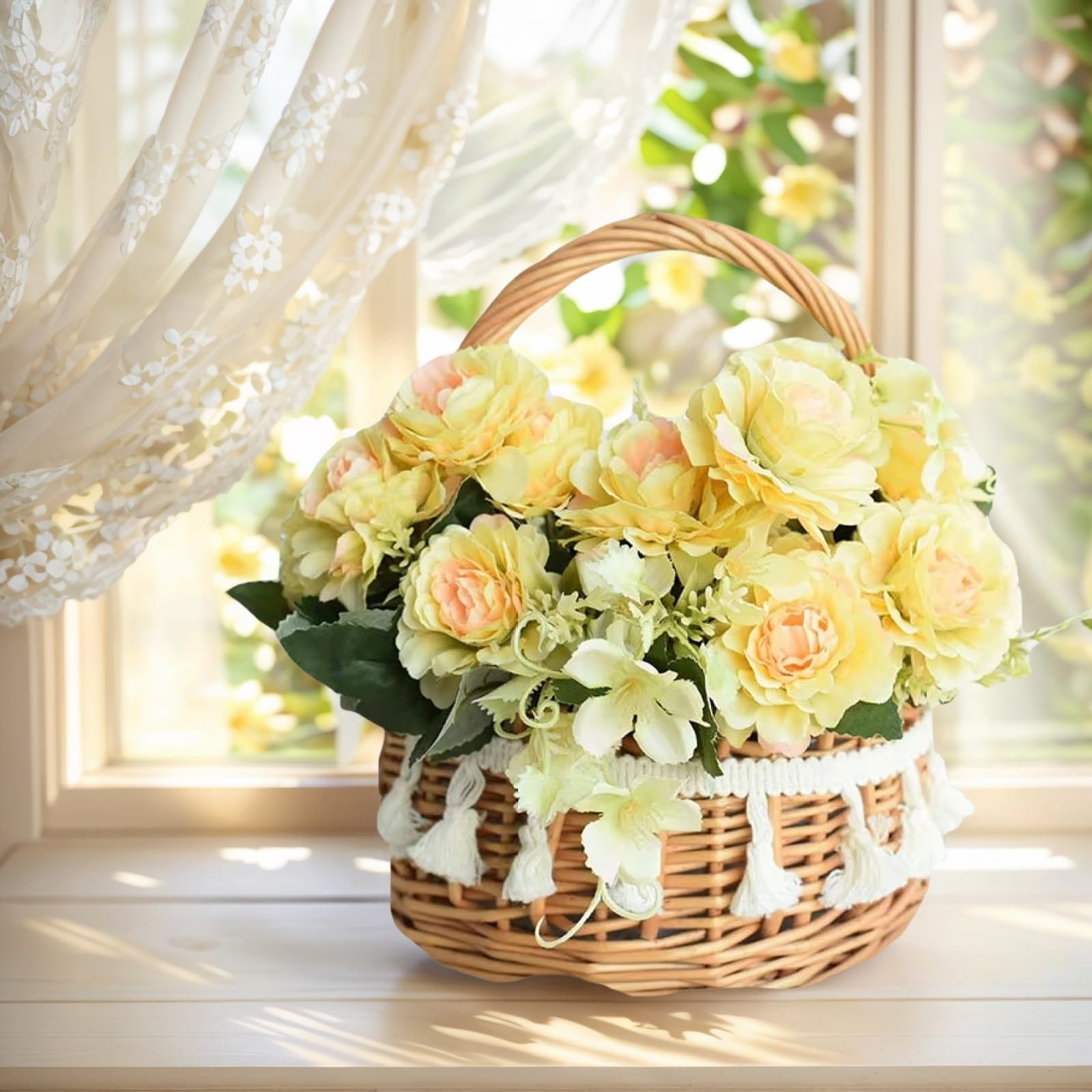 2-Pack Wicker Flower Girl Baskets with Ribbon Decor