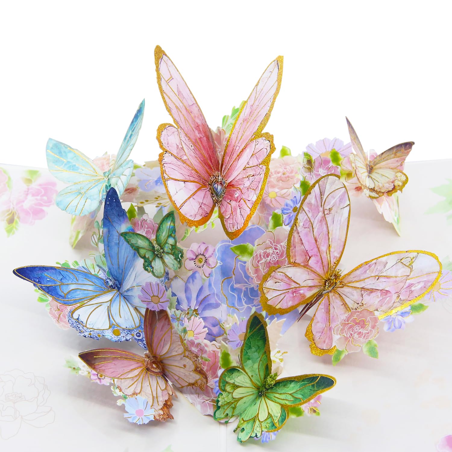 3D Butterfly Floral Greeting Card with Gold Foil Details