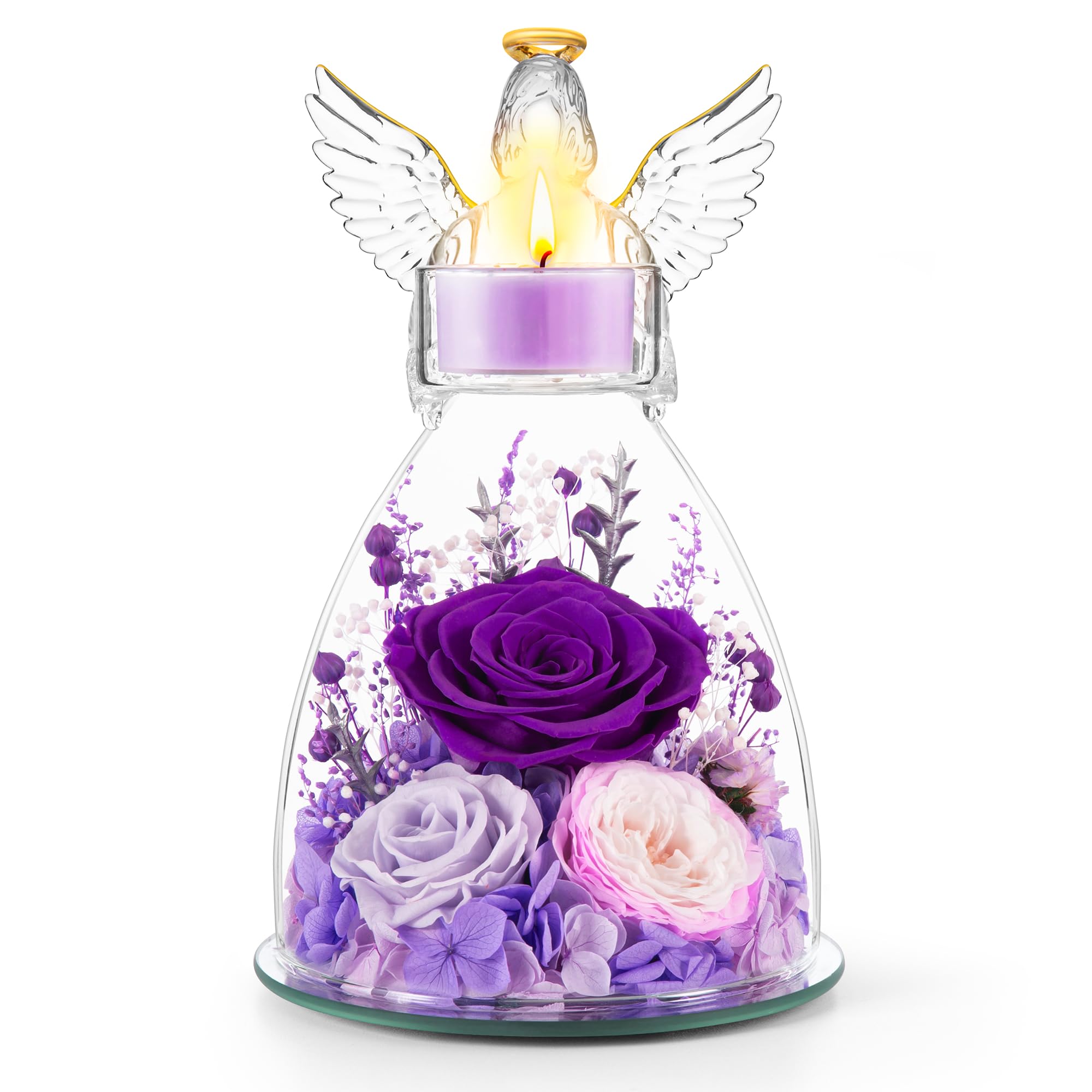 Preserved Rose Angel Candle Holder Gift Set