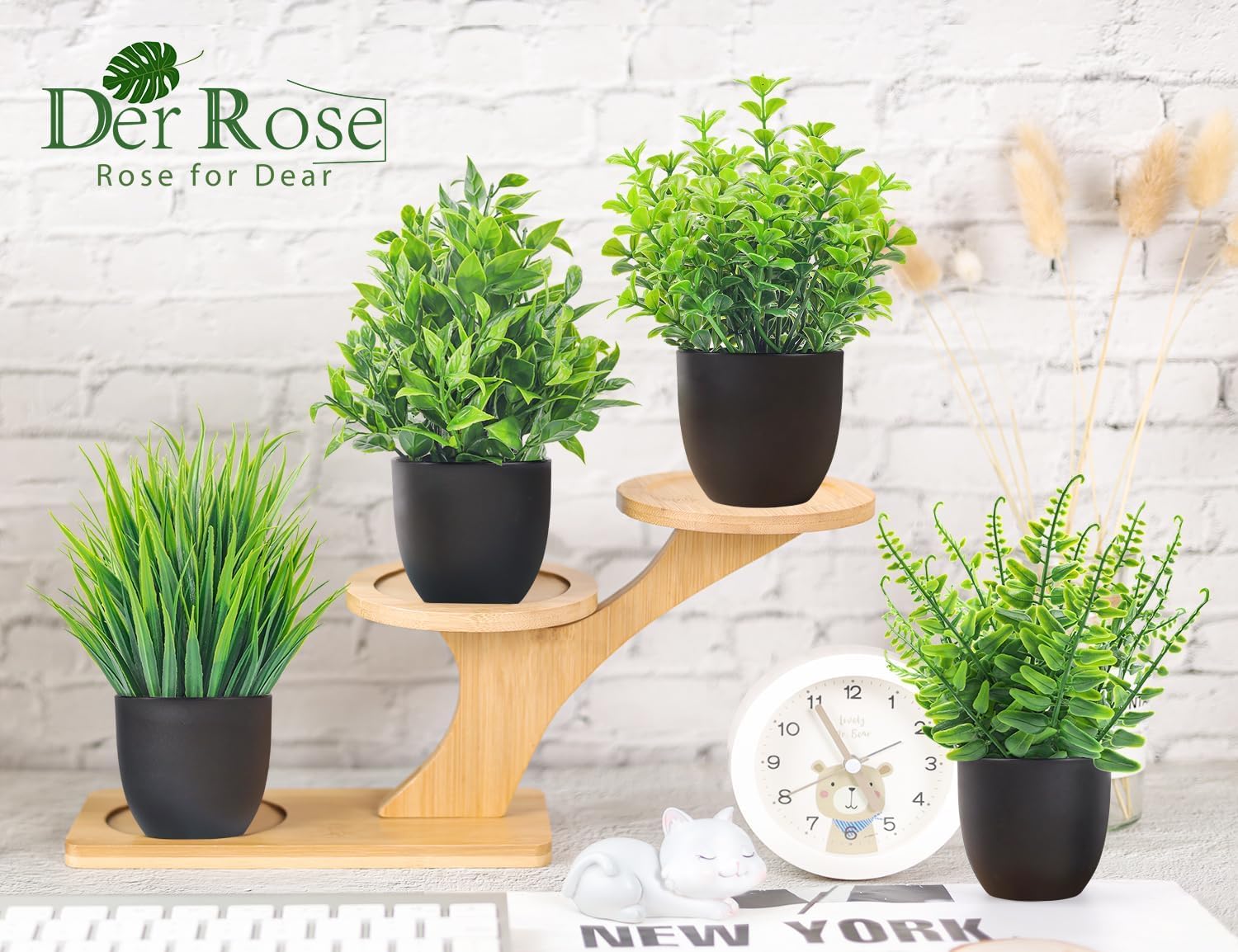 Der Rose Fake Artificial Plants Small Faux Black Bathroom Accessories for Home Decor