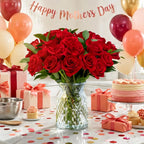 12 Stem Red Rose Bouquet with Glass Vase