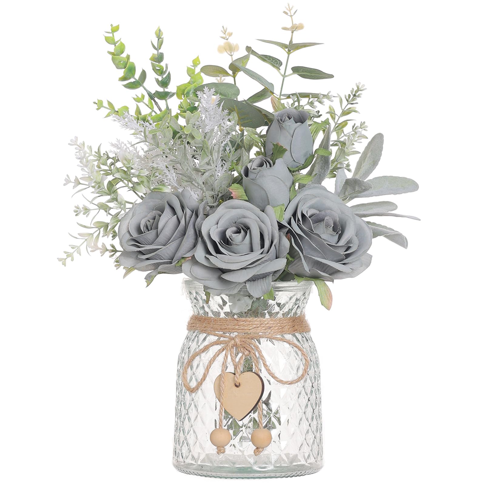 Artificial Rose & Eucalyptus Arrangement with Vase