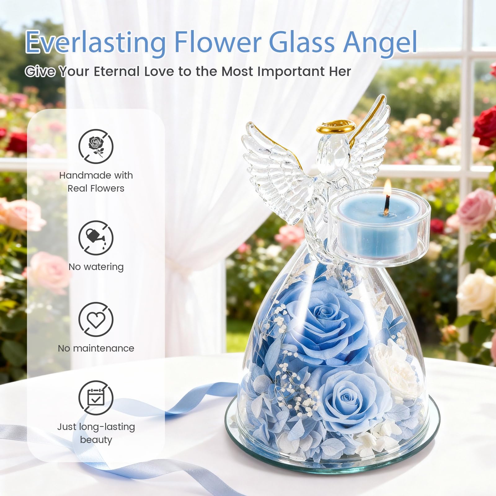 Preserved Rose Angel Candle Holder Gift Set